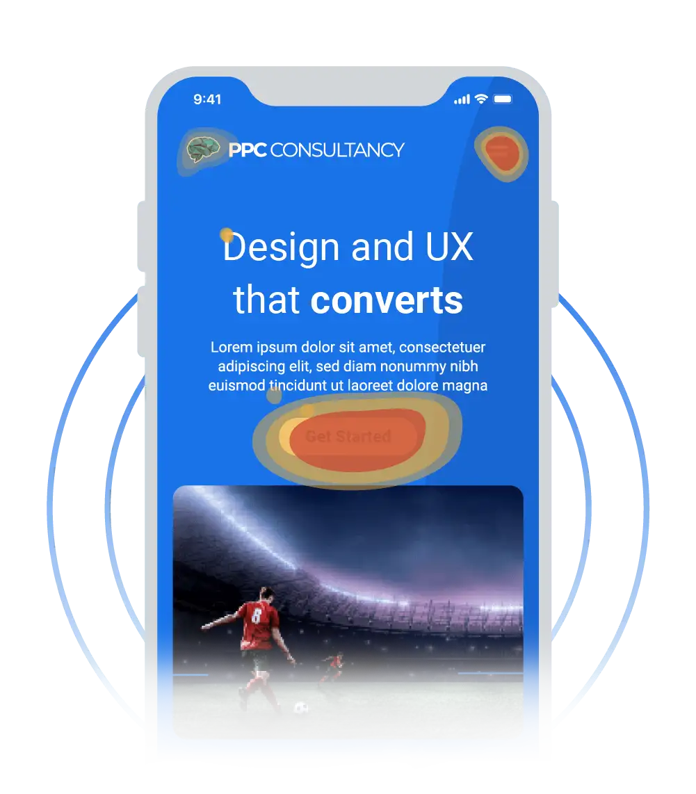 Mobile screen showing a heatmap for a PPC landing page.
