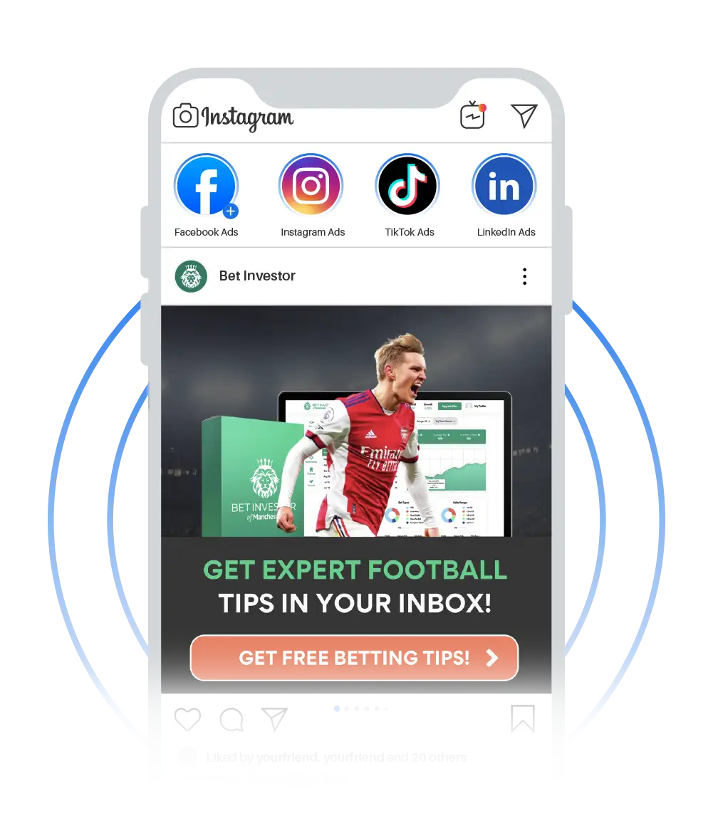 Phone displaying an Instagram Ad.
